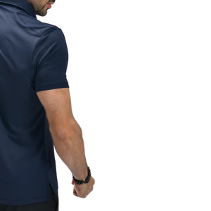 Polo pour homme en tissu gaufré bleu marine, léger, en polyester et élasthanne, respirant, anti-humidité, coupe ajustée, pour le golf, décontracté, OEM - Product Image 6