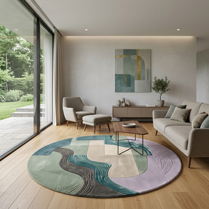 Tapis rond sculpté de luxe en laine, tufté à la main, tapis d'art contemporain, revêtement de sol sur mesure pour intérieurs modernes - Product Image 4