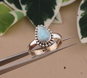 Bague de mariage en larimar naturel de forme fantaisie, argent sterling 925, pierre bleue authentique, bijoux artisanaux classiques - Product Image 6