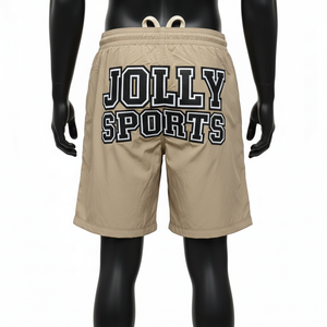 Shorts coupe-vent en polyester doux pour homme, couleur kaki beige, tissu respirant avec logo brodé personnalisé - Product Image 2