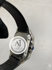 AARVA JEWELS – montre de luxe pour hommes, boîtier carré en acier inoxydable, avec lunette en diamant Miyota, bracelet en cuir noir, 20mm, analogique, à Quartz, avec boîte - Product Image 4