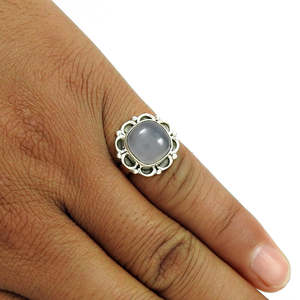 Anillos de Plata de Ley 925 de Buena Calidad a Precio de Mayoreo, Anillo de Compromiso con Hermosa Gema de Calcedonia Natural con Corte Cojín - Product Image 3