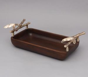 Plateau à fruits et de service en bois moderne avec poignées en métal antique, décoration de luxe pour la salle à manger et la cuisine - Product Image 3