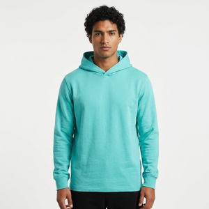 Sweat-shirt à capuche unisexe, couleur unie, tricoté, décontracté, manches longues, coupe régulière, vert menthe - Product Image 3