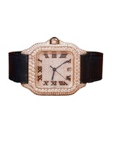 Montre de luxe pour homme, classique, antique, simple, style hip-hop, boîtier carré en acier inoxydable, bracelet en cuir, mouvement à quartz, moissanite VVS