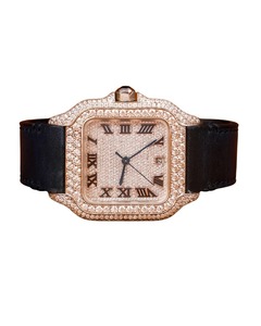 Luxury Men's Classic Hip Hop Iced Square <b>Case</b> Lather Band Quartz Movement <b>Watch</b> VVS Moissanite Diamond Roman Dial <b>Watch</b> - Product Image 1