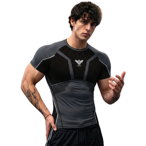T-shirt de compression à manches courtes pour homme, sportif, athlétique, entraînement, gym, fitness, séchage rapide, extensible, coupe ajustée, respirant, performance - Product Image 1