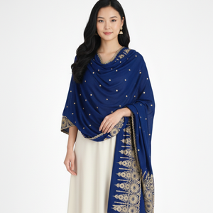 Châle de luxe pour femme musulmane en mousseline brodée florale, léger, respirant, écharpe d'été avec détails en strass, long, grand et doux - Product Image 3