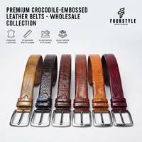 Ceinture Western en Cuir Véritable Motif Crocodile Vintage Écologique avec Boucle Ardillon et Sangle Tressée Décontractée, Logo Personnalisé pour Hommes et Femmes