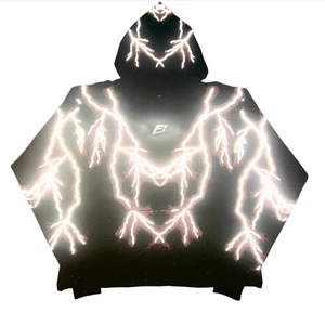 Sudadera con Capucha Negra para Hombre con Estampado Gráfico Personalizado, Sudadera Urbana con Estampado de Rayos, Top con Capucha de Manga Larga, Ropa al por Mayor - Product Image 1