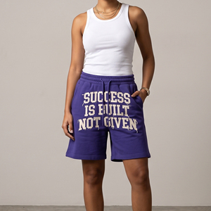 Women's Distressed Embroidery Fleece Shorts High Waist Drawstring 450 GSM Fleece Jogger Shorts Ladies - Product Image 6