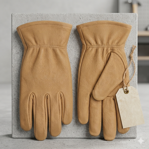 Leather Breathable Flexible Work <b>Gloves</b> Smooth Tan Durable Anti-Slip Elastic Wristlet Moisture-Wicking General Purpose Safety - Product Image 2