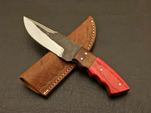 Cuchillo de Caza y Camping EDC de Hoja Fija Forjado a Mano en Acero al Carbono con Acabado Bicolor, Mango Bicolor y Funda de Cuero - Directo de Fábrica - Product Image 4