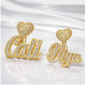 Collier unisexe Hip Hop en argent 925 plaqué rhodium, avec pendentif Moissanite en forme de cœur, lettre initiale personnalisée en écriture cursive, idéal pour les fêtes - Product Image 1