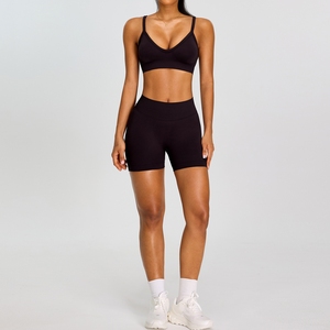 Conjunto de yoga de 2 piezas para mujer, cuello redondo, espalda cruzada, cintura media, estampado a cuadros, detalle de lazo, transpirable, elástico en cuatro direcciones, ropa deportiva sin costuras - Product Image 3