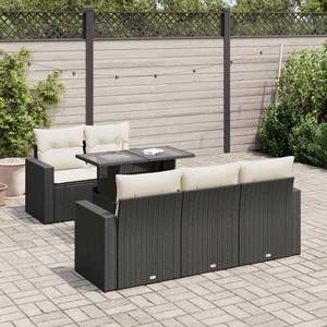 Ensemble de canapés de jardin 6 pièces en rotin PE noir avec pieds réglables, mobilier d'extérieur au design contemporain - Product Image 1