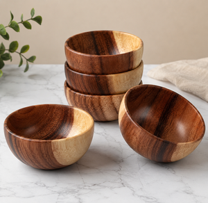 Bols en bois d'acacia faits à la main, couleur naturelle, design minimaliste, écologiques, durables, pour servir les aliments, vaisselle de cuisine, 6 pouces - Product Image 3