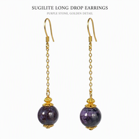 Boucles d'oreilles pendantes rétro pour femmes, bijoux en pierre de Sugilite naturelle Reiki, plaquées or, avec crochet