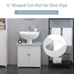 Mobile da Bagno in Legno Massello dal Design Classico, Bianco, con 2 Ante e Ripiano, da Terra, Impermeabile - Product Image 2