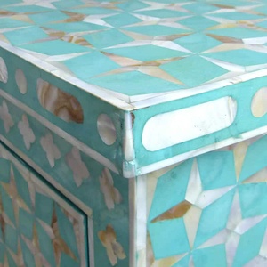 Turquoise MOP Floral Inlay Wooden <b>Chest</b> of Drawers Antique Style <b>Storage</b> Cabinet Bedroom Furniture Drawers Rustic Design - Product Image 5
