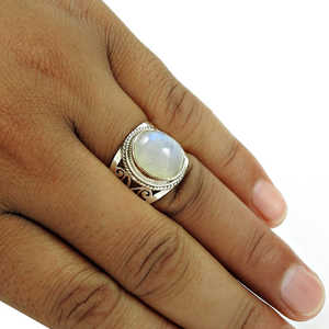 Bague en argent massif 925 avec pierre de lune arc-en-ciel véritable, bijoux fins, vente en gros, bague éternité en vermeil - Product Image 4