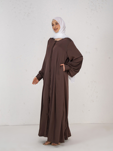 Women Long Brown Rayon Abaya With Button Front Solid Color Lightweight Daily Wear <b>Hijab</b> Style Dress - Product Image 4
