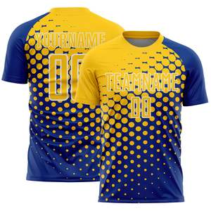 Uniforme de Fútbol Personalizado, Camiseta de Fútbol con Impresión por Transferencia de Calor, Manga Corta, Secado Rápido, Amarillo y Azul - Product Image 2