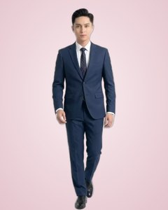 Traje de Negocios Azul Marino Premium para Hombre, Resistente a las Arrugas, Elegante Conjunto de Blazer y Pantalones para Oficina Ejecutiva - Product Image 1