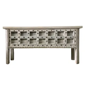 Mesa Consola de Madera Maciza Tallada a Mano con Caja de Almacenamiento, Mesa Auxiliar Vintage de Estilo Rústico para Dormitorio, Sala de Estar, Muebles de Granja - Product Image 1