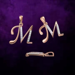 Hot Selling Stylish 14K M-Alphabet Pendant Necklace Unisex Rose Gold Letter Diamond Claw Setting Fine Charms Perfect Gift - Product Image 4