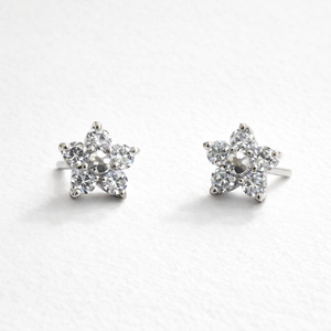 Romantic Rhodium-Plated Sterling <b>Silver</b> CZ Flower Prong <b>Set</b> <b>Stud</b> <b>Earrings</b> Children's Engagement Wedding Party Anniversary Gift - Product Image 2