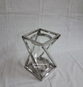 Modern Geometric Metal <b>Hurricane</b> Candle Holder Luxury Stainless Steel Pillar <b>Lantern</b> with Glass Cylinder for Home Decor - Product Image 4