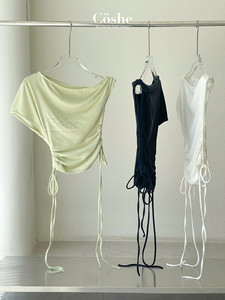 Coshe Nalita haut doux épaules dénudées cordon haut court tissu extensible féminin élégant Vibe femmes vêtements quotidiens vêtements d'été - Product Image 6