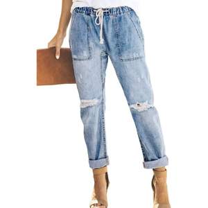 2025 pantalones lápiz para correr con cordón elástico de cintura alta azul claro para mujer con diseño de carga rasgado transpirable tamaño 4 - Product Image 3