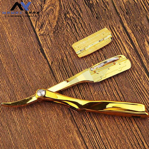 Navaja de Barbero Profesional Recta Chapada en Oro, Plegable, con Logotipo Personalizado, para Uso en Peluquerías y Salones - Product Image 5