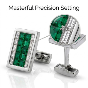 Mancuernillas de Oro Sólido de 18k de Alta Gama con Diamantes Naturales y Esmeraldas para Hombre, Accesorios Clásicos para Trajes Formales de Negocios, Soporte OEM - Product Image 2