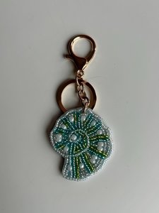 Handmade Beaded Shell <b>Bag</b> <b>Charm</b>, Coastal Keychain Purse Accessory - Product Image 1