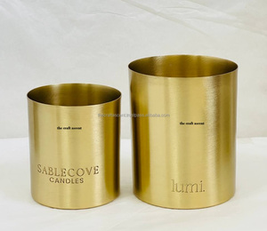 Tarro para velas de cobre de lujo personalizado al por mayor con acabado cepillado para decoración del hogar tarros para velas vacíos perfumados de metal redondos hechos a mano - Product Image 6