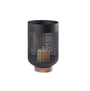<b>Black</b> Iron Cylinder <b>Lantern</b> With Circular Cutout Pattern For Home Decoration Festive and Holiday Decor For Votive Decoration - Product Image 3