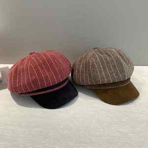 Striped Wool Newsboy Cap Unisex Autumn Spring Casual Hat 56-58CM Adult <b>Beret</b> Style - Product Image 4