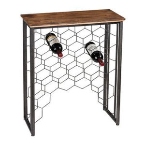 Moderno Estante para Vino Hexagonal de Alambre Metálico con Tapa de Madera, Soporte para Botellas de Vino Independiente para Cocina, Bar, Almacenamiento, Exhibición y Organización - Product Image 1
