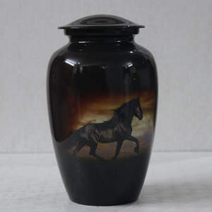<b>Purple</b> Glass Cremation Urn with Abstract Brush Finish and Secure Lid Paired with Velvet Memorial Bag - Product Image 3