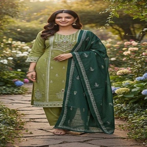 Ocasional Wear Excellent Quality Cotton with Hand <b>Block</b> <b>Print</b> With Real Mirror Hand Work Kurti Pent Set Supplier from Surat - Product Image 1