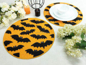 Halloween Spooky Bat Beaded <b>Placemat</b> <b>Round</b> Orange Black Table Decor Spooky Season Boutique Wholesale Artistry By PR India - Product Image 4