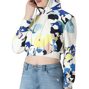 Sudadera corta con capucha para mujer, manga larga, estampado abstracto, tejido de poliéster, ropa informal de primavera - Product Image 4