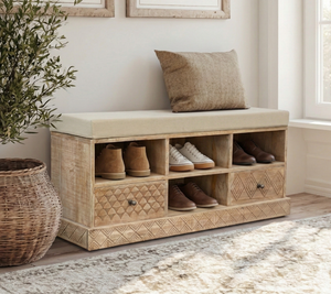 High Quality 2-in-1 Modern Hallway <b>Storage</b> <b>Shoe</b> Cabinet Convenient With Soft Cushion Seat with Carved <b>Drawers</b> for <b>storage</b> - Product Image 1