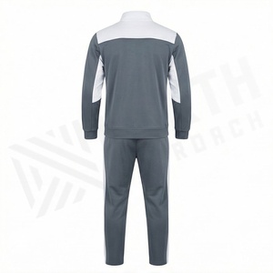 Ensemble de survêtement gris et blanc pour homme, avec sweat-shirt zippé et pantalon, respirant, en polyester et coton, idéal pour l'automne - Product Image 2