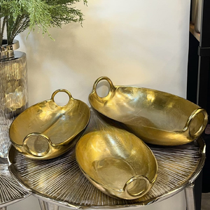 Luxury Designer Golden Plated Elegant Shape Aluminum Metal <b>with</b> <b>Handles</b> Wedding Party Use Storage <b>Trays</b> - Product Image 1
