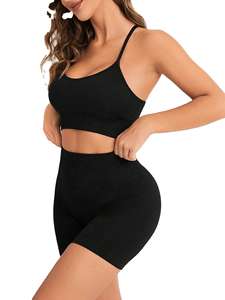 Conjunto de Yoga de 2 Piezas para Mujer, Tallas Grandes, Sin Costuras, Shorts de Cintura Alta, Sujetador Deportivo con Tirantes, para Gimnasio y Fitness - Product Image 2