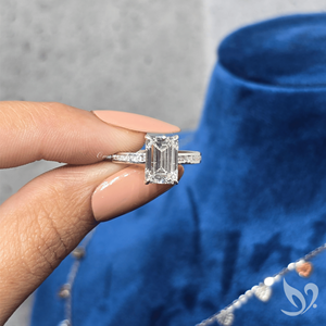 3CT Emerald Cut Lab <b>Diamond</b> <b>Ring</b> Channel Set Pave Band IGI Certified 10K White Gold Engagement <b>Ring</b> - Product Image 4